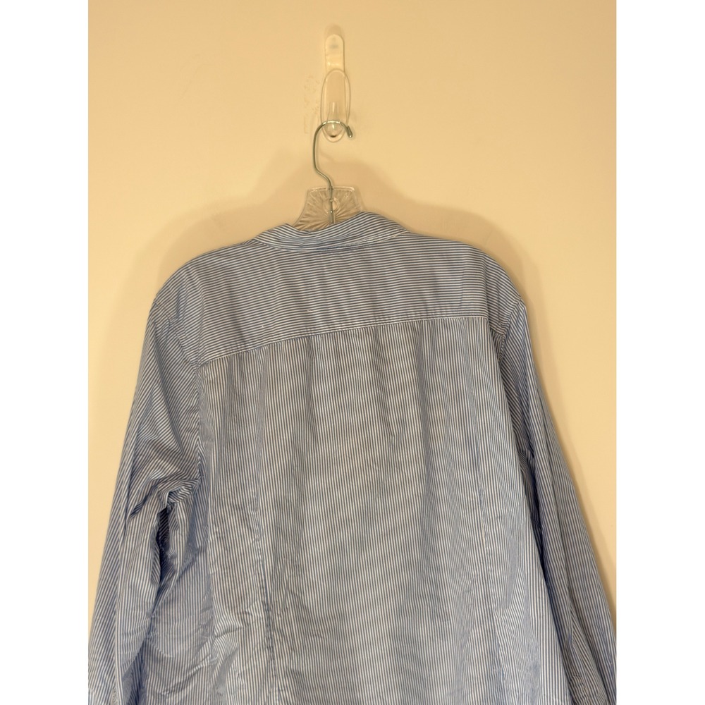 Talbots Woman Striped Button Down Blouse Shirt Floral Embroidered Blue White 3X - Picture 9 of 13